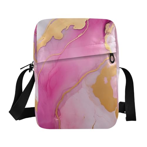 Crossbody Bag Pink Gold Marble Messenger Bag for Women Men Purse Shoulder Bag Satchel Bag with Adjustable Strap 214A4723