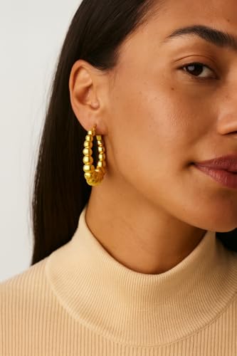 Image of KIMTI Gold Plated Hoop Earrings for Women - 18K Gold Plated Round Chunky Hoops | Lightweight Anti Tarnish Hypoallergenic Korean Style | Daily Wear Earrings for Girls and Women