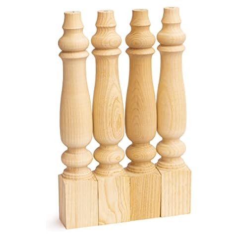 decorluxes Unfinished Farmhouse Bench Legs Dining Table, Coffee Table Rustic Turned Style Leg - Set of 4 - Dimensions: 2.16" x 14"- Easy to Paint (14 inch) Cover