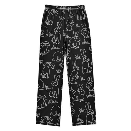 Abstract Bunny Floral Boys Long Pants Soft Trousers Elastic Waist Kids Lounge Bottoms with Pockets S-XL