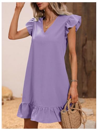 SOLY HUX Summer Dresses for Women V Neck Cap Sleeve Ruffle Hem Smock Short Dress4