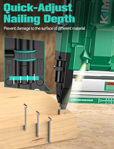 KIMO 18 Gauge Nail Gun Cordless with Battery 2.0Ah X 2, 1000pcs Nails and Staples, 2 Firing Modes, 180 Nails/min, Adjustable Nailing Depth, 2 in 1 Cordless Brad Nailer and Stapler for DIY Project