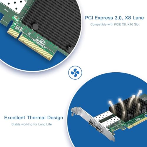 Image of H!Fiber.com 10G Ethernet Network Card, 2 Port SFP+ NIC, 10GbE CNA, X710-DA2 Equivalent Function, with Intel X710-BM2 Chip, Support Windows Server /Linux /VMware (No X11, MAC Support)