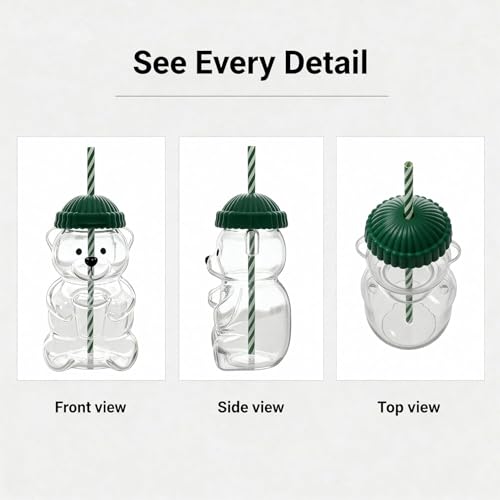 Image of Hogg Texello 2026 New Glass Bear Cup Bear Straw Cup, 20oz Cute Bears Glass Tumbler with Reusable Straw - Cute Animal Mug for Hot and Cold Drinks, Smoothies, Water, Juice, Travel & Gifts (Green)