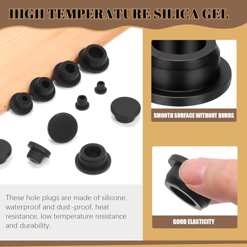 Image of 51Pcs High Temp Silicone Plug Mount Set, 8MM 10MM 15MM 19MM 21MM 26MM Hollow T Shaped Rubber Stopper Hole Plugs for Wiring, Wire Cable, Hole Plugs, Automotive, Firewall, Desk, Water Pipe