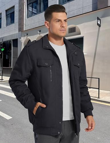 Image of CRYSULLY Men's Winter Casual Thicken Multi-Pocket Field Jacket Outwear Fleece Cargo Jackets Coat
