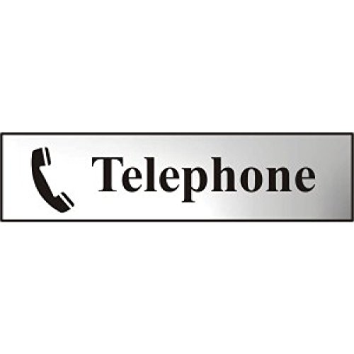 Babyandme Silver With Black Text Metal Self Adhesive Sign - Telephone - 200Mm X 50Mm