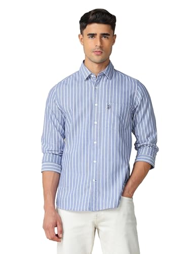 Image of U.S. Polo ASSN. Striped Regular Fit Shirt for Men - 100% Cotton, Breathable & Comfortable, Full Sleeves Casual Shirt for Men