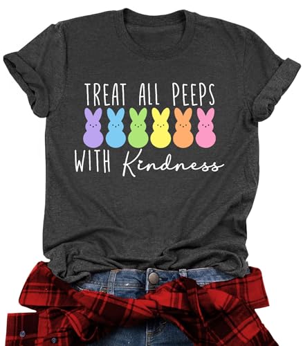 Image of LAZYCHILD Women Easter Teacher Shirts: Funny Treat All with Kindness T-Shirt Bunny Rabbit Tee Tops