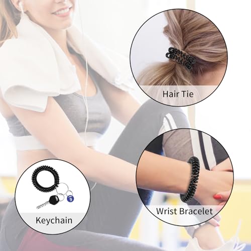 Image of QIUTIMIY 6PCS Wristlet Keychain, Colorful Spiral Coil Hair Tie for Women, Sauna Accessaries Wrist Coil Key Ring Key Holder
