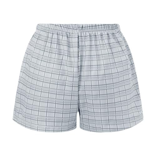 Image of Women Y2k Pajamas Shorts Micro Button Boxers Elastic Waist Cute Pj Bottoms Summer Plaid Lounge Short