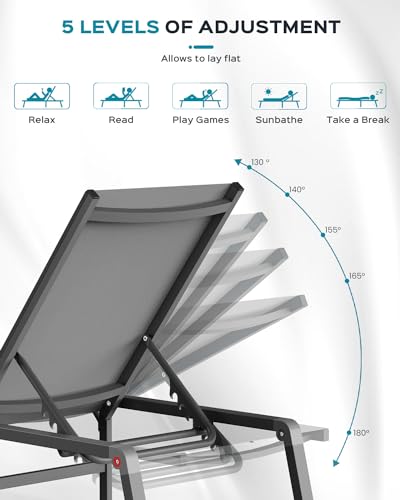 Ciokea Aluminum Chaise Lounge Ourdoor - Foldable & Assemble Free Outdoor Lounge Chair With 5 Adjustable Backrest, Patio Lounge Chair For Outside Poolside Beach Pool thumb #6