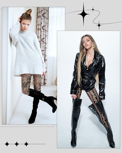 Image of Ramede 10 Pairs Fishnet Tights Women Lace Mesh Stockings High Waist Thigh High Patterned Fish Net Tights