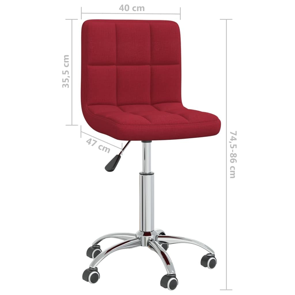 Krzesło do jadalni obrotowe, czerwone wino, z materiału, krzesło tapicerowane ze sprężyną gazową, 40 x 47 x 74,5-86 cm, kółka 360 stopni, krzesło kuchenne do jadalni, salonu, restauracji