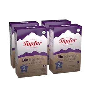 Töpfer Bio Folgemilch 2 aus Ziegenmilch – palmölfrei – Bio-Folgenahrung nach dem 6. Monat – mit Bio-GOS & 4 Bifido-Kulturen – ARA & DHA aus Algenöl – 4x400g