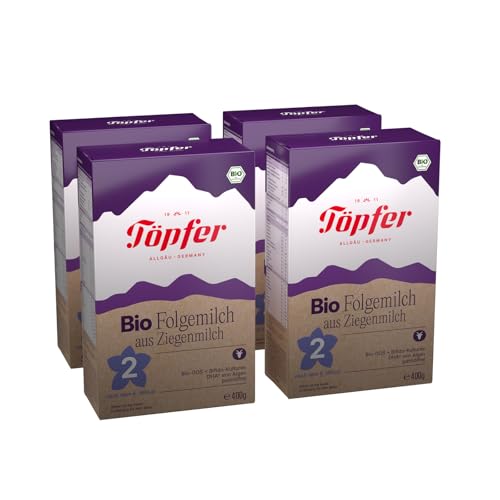 Töpfer Bio Folgemilch 2 aus Ziegenmilch – palmölfrei – Bio-Folgenahrung ab dem 6. Monat – mit Bio-GOS & 4 Bifido-Kulturen – DHA & ARA aus Algenöl – 4x400g