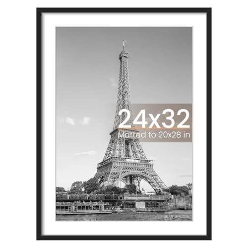 Image of upsimples 24x32 Poster Frame, Display Pictures 20x28 with Mat or 24 x 32 Without, Wall Hanging Picture Frames, Black, 1 Pack