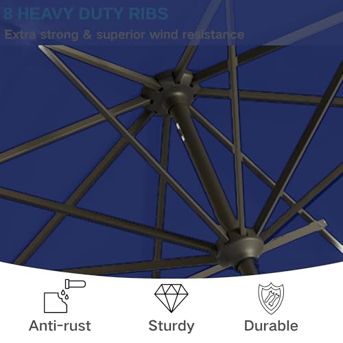 Image of 9' Solar LED Patio Umbrella with Tilt & Crank|8 Sturdy Ribs,UV Protection,Outdoor Market Table Umbrella for Deck,Lawn,Pool,Backyard(Navy)