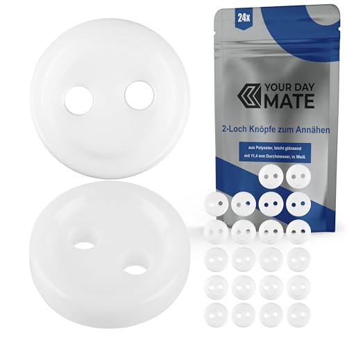 Knöpfe für Bekleidung, 24 Stück, 2-Loch, Ø 11,4 mm, in Weiss, aus Polyester, Größe 18L, Harzknöpfe für Jacke, Mantel, Hemd, Poloshirt, DIY Knopf Kunstharz, Wäscheknöpfe, Basis Button, Bastelknöpfe