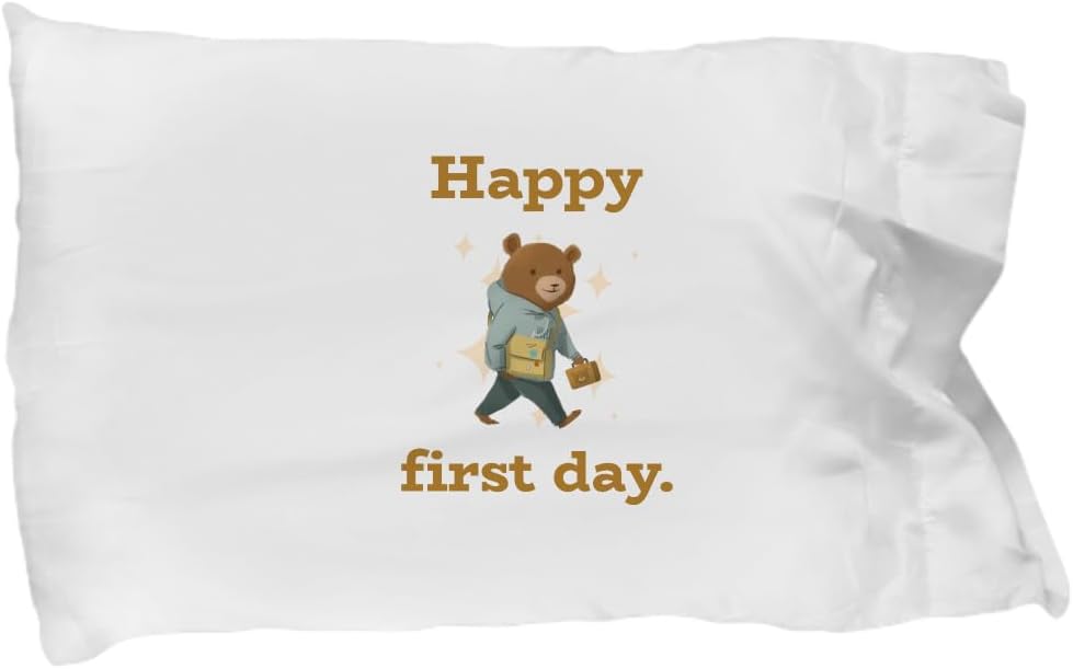 EzGift Pillowcase Cute Preschool Gift for Him Boy Happy First Day at School Bear Lover Child Pillow Cover Case 20x30