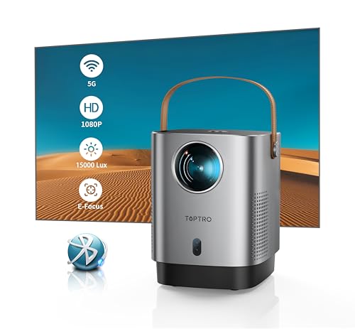 Mini Projecteur, 15000 Lumens Mini Videoprojecteur WiFi6 Bluetooth Focus Électrique, TOPTRO Supporte 1080P Projecteur Portable Home Cinéma Entièrement Scellé, 4P & 4D Correction, 50% Zoom