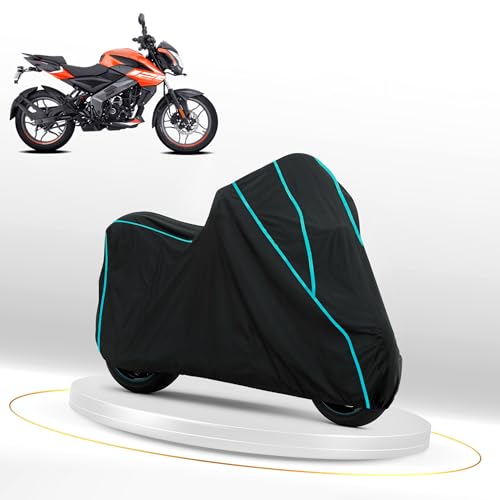 Image of Waterproof Bike Cover for Bajaj Pulsar NS Series | Dustproof, UV Heat Resistant & Windproof with Full Bottom Elastic, Heavy Duty Polyester Fabric, Triple Stitched - Black