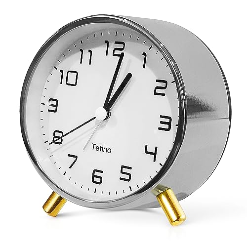 Alarm Clock for Bedroom,Analog Clock with Silent Non-Ticking,Voice Controlled Light,Small Clock for Kids, Teens,Seniors,Decor,Bathroom,Living Room,Bedside,Desk,Kitchen,Travel. (Chrome Plating)