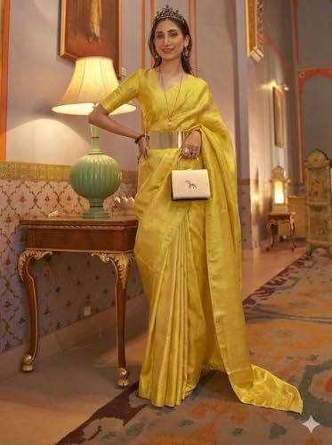Image of SWORNOF Women's Banarasi silk Saree With Unstitched Blouse Piece