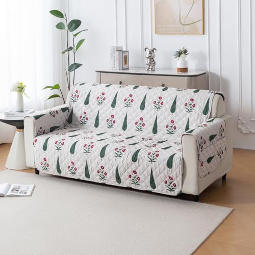 Image of House of Quirk 'Mughal Series' Anti-Slip Sofa Cover Mat with Pocket | Polyester Couch Protector for Pets, Kids & Spills (Shalimar Garden, 180x170cm, Three Seater)