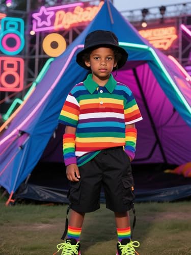 Image of COSLAND Rainbow Boys Striped Polo Shirt Kids Pride Shirt, Rainbow, X-Small