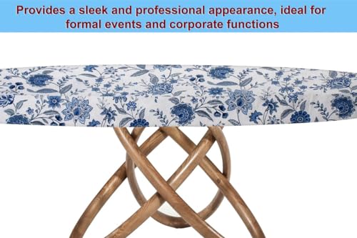 Image of The Furnishing Tree Elastic Cotton Round Dining Table Cover 36x36 in Inches Floral Blue on White Base