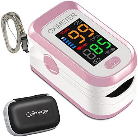 Pulse Oximeter, Fingertip Oxygen Saturation, Blood Oxygen Levels Heart Rate Monitor, Results in 8 Seconds, for SpO2 Measurement, with Lanyard, Carrying Bag, and Batteries (Pink Upgraded Version)