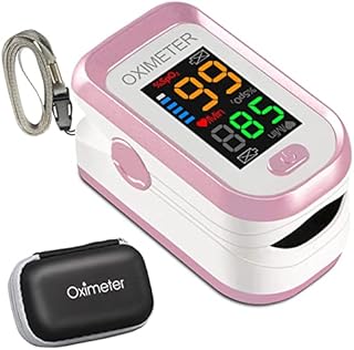 Pulse Oximeter, Fingertip Oxygen Saturation, Blood Oxygen Levels Heart Rate Monitor, Results in 8 Seconds, for SpO2 Measurement, with Lanyard, Carrying Bag, and Batteries (Pink Upgraded Version)
