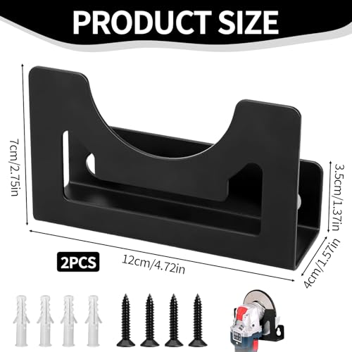 2 Stück Winkelschleifer Halterung, Winkelschleifer Wandhalter 12 x 7 cm Wandhalterung mit Befestigungsmaterial Universal Werkzeughalterung für Schneider Polierer (Schwarz)