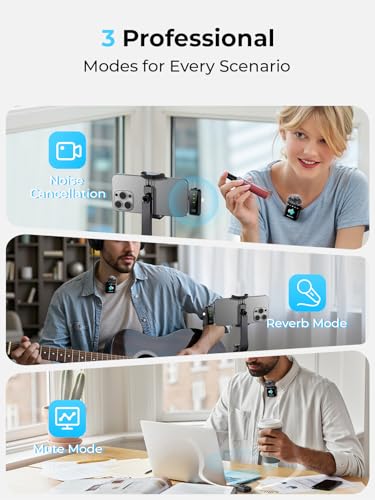 Image of MENERESAS 3-in-1 Mini Microphone for iPhone: Wireless Lavalier Microphone with 80ft Range & 15H Battery - Noise Reduction Lapel Mic, Real-Time Monitoring for Video Recording Power Conditioners