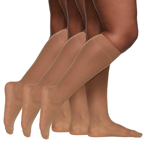 Image of Berkshire 6728 Women's All Day Sheer Knee Highs - Reinforced Toe 20 Denier Nylon Stockings - 3 Pair Pack
