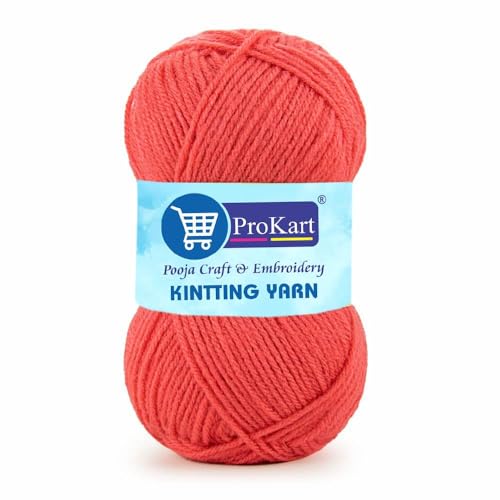 Image of ProKart Premium Woolen 4 ply Hand Knitting Wool Yarn | Fine Weight Knitted and Crocheted Soft Yarn for Sweater, Scarf, Hat, Baby Clothes, Baby Sports, Purse, Gift Bags & DIY Craft Accessories Projects (1 Ball /100 Gram Each) (Carrot Pink, 100gms x 2 Pack)
