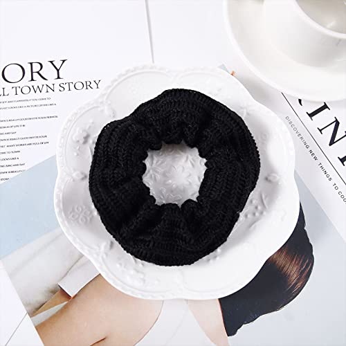 5 Pack Cotton Fluffy Knit Scrunchies For Hair, Pom Pom Hair Tie Fuzzy Hair Bands Sweet Rabbit Faux Furry Scrunchies For Women Girl Kid's (5A) #TOP4
