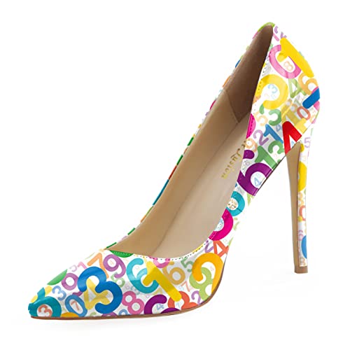 Women's Wide Fit Multicolor Numbers Printed Stiletto High Heels/Closed Toe