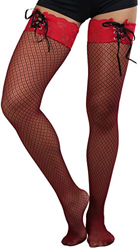 Image of ToBeInStyle Women's Spandex Double Weaves Thigh Hi With Lace Up Lace Top