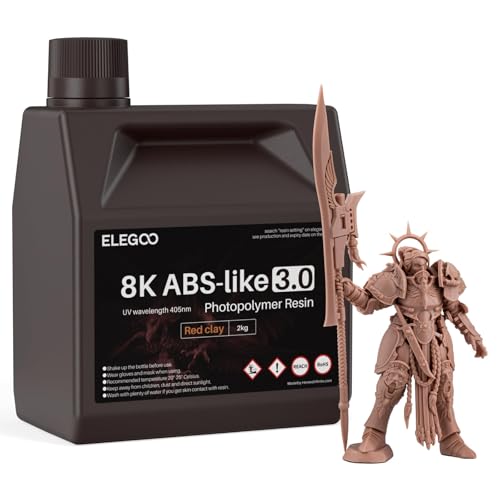ELEGOO ABS-Like 8K 3D Printer Resin 3.0, 405nm Photopolymer Resin for Mars Saturn Jupiter MSLA DLP LCD 3D Printing with Strength and Toughness, High Precision, Low Viscosity, Red Clay 2000g