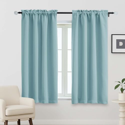Image of Aqua Blackout Curtains for Bedroom 63 Inch Length 2 Panels, Protect Privacy Thermal Insulated Solid Curtains for Bedroom, Dual Rod Pocket Window Treatment Blackout Drapes, 2x40Wx63L Inches