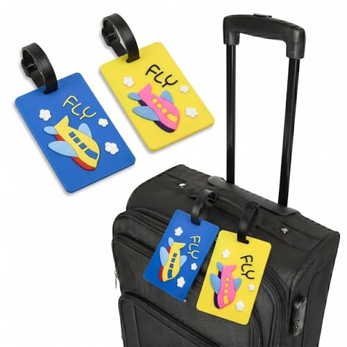 Image of Kraptick Luggage Tags for Travel - Strong & Stylish Bag Identification Tags for Suitcase Lightweight Name Tag for Bags Travel ID Labels for Suitcase, Backpack & School Bags (Pack of 2) (Yellow,Blue)