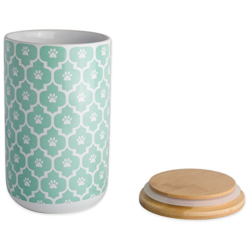 Bone Dry Lattice Pet Treat Jar with Bamboo Lid, Dishwasher Safe, Canister, 4x6.5", Aqua - Thumbnail 2