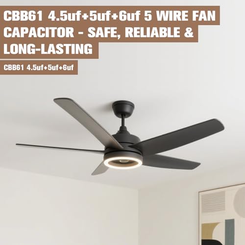 Image of Podoy Ceiling Fan Capacitor CBB61 5 Wire for Compatible with New Tech 4.5uf+5uf+6uf 250VAC (Pack of 2)
