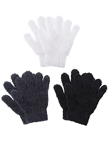 Geyoga 3 Paar Kinder Strickhandschuhe Winter Warme Vollfinger Handschuhe(Dunkelgrau, Schwarz, Weiß,4-7 Jahre,Solid Style)