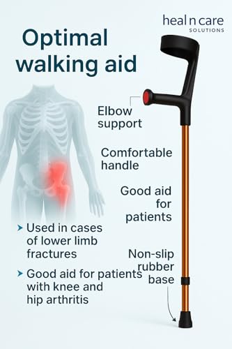 Image of Ergonomic Adjustable Elbow Crutches Lightweight Forearm Support Crutches with Secure Cuff, Anti-Skid Base & Soft Grip Handle Durable Mobility Walking Aid for Men & Women
