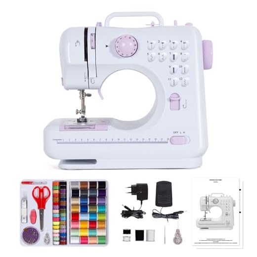 Todeco Machine à coudre portable avec tiroir, Machine à Coudre Débutant avec 12 programmes de couture, avec Kit Couture et pédales, Violet