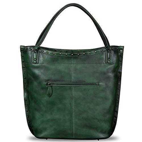 Ivtg Genuine Leather Shoulder Bag For Women Work Tote Vintage Handmade Top Handle Large Capacity Handbag Satchel Purse (Green) #TOP2