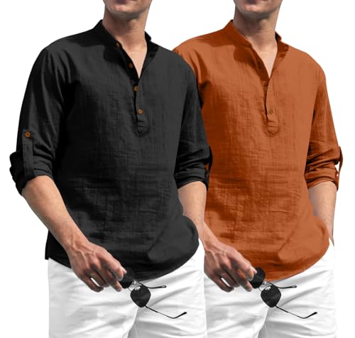 Image of Zombom Combo of Men's Solid Cotton Polyester Blend Full Sleeve Straight Kurta Shirt (Pack of 2)